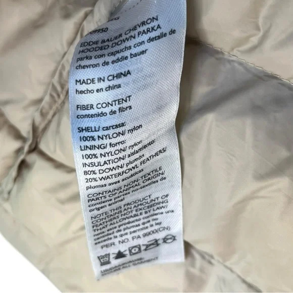 Eddie Bauer Hooded Chevron Down Parka Jacket XXL Tan Warm Winter Coat - Picture 7 of 8